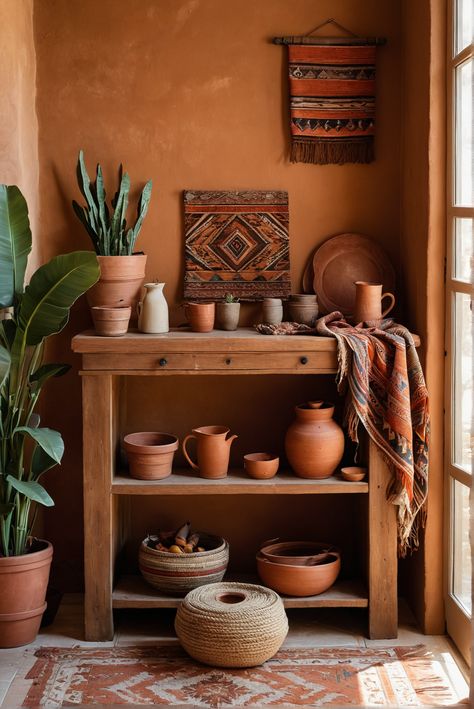 Adobe Home Interior, Southwestern Living Room Decor, Southwest Decor Living Room, Adobe Decor, Southwest Kitchen Decor, Cozy Coffee Corner, Desert Chic Decor, Southwestern Color Palette, Coffee Corner Ideas