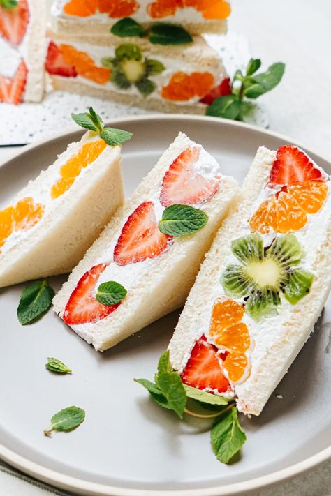 Japanese Fruit Sandwich Recipe | Cozymeal Japanese Food Sandwich, Japan Fruit Sandwich, Japanese Brunch Ideas, Fruit Sandwich Aesthetic, Fruit Sandwich Recipes, Japanese Fruit Sandwiches, Japanese Fruit Sandwich Recipe, Japanese Recipe Ideas, Sandwich Japanese