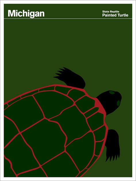 State of America Posters23 Office Posters, Painted Turtle, Animals Poster, State Posters, State Symbols, Turtle Painting, Pure Michigan, Level 3, Graphic Image