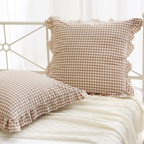 French Country Pillows, Ruffle Pillow, Farmhouse Bedding, Chic Pillows, Brown Fall, Euro Pillow, Euro Pillow Shams, Farmhouse Pillows, Standard Pillow