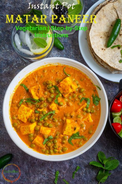 Matar Paneer is a recipe made with lots of Peas and Paneer (tofu for vegan alternative). Peas and Paneer are added to the Onion-Tomato Masala. #matarpaneer #matarpaneerrecipe #matarpaneerreciperestaurantstyle #matarpaneerrecipehowtomake #matarpaneerrecipeeasy #matarpaneerinstantpot #matarpaneerrecipeindian Paneer Snacks, Grilled Paneer, Paneer Curry, Indian Masala, Paneer Recipe, Dump Meals, Vegetarian Curry, Indian Bread, Vegan Curry