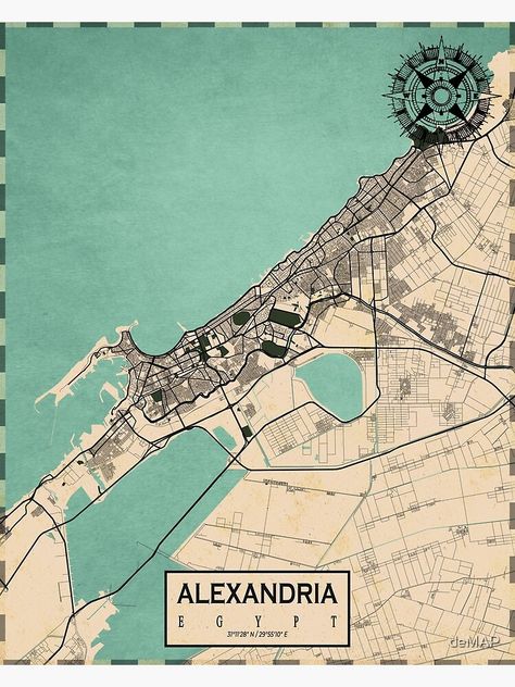 "Alexandria City Map of Egypt - Vintage" Poster by deMAP | Redbubble Alexandria Egypt Aesthetic, Map Of Egypt, Alexandria Map, Egypt Vintage, Ancient Alexandria, Egypt Poster, Vintage Egypt, Alexandria City, Maps Aesthetic