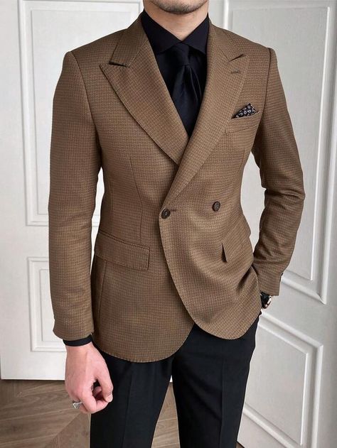 Double Blazer Outfit, Tecido Suit For Men, Light Brown Blazer Outfit, Brown Blazer Outfit Men, Brown Blazer Men, Blazer Outfits For Men, Brown Blazer Outfit, Black Blazer Men, Plain Blazer