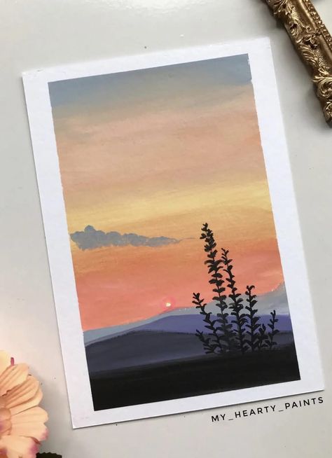 Guache Sunset Painting, Guache Painting Ideas, Sky Art Painting, Canvas For Beginners, Posca Art, Scenery Paintings, Gouache Art, Easy Canvas Painting, Canvas Painting Designs