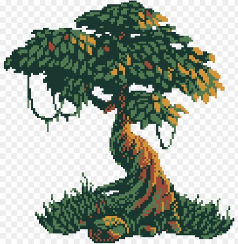 Pixel Art Tree, Tree Pixel Art, Grille Pixel Art, How To Pixel Art, Pixel Art Minecraft, Image Pixel Art, Pixel Art Landscape, Modele Pixel Art, Piskel Art