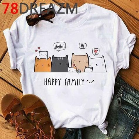 Kawaii Kittens, Oversized Tee Shirt, Cat Tshirts Funny, T Shirt Painting, Fashion Top Outfits, Cute Graphic Tees, Illustration Fashion Design, Cheap T Shirts, Cat T Shirt