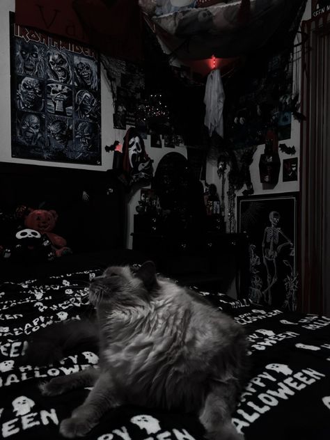 Metalhead Room Aesthetic, Metalhead Bedroom Aesthetic, Punk Rooms, Metal Head Bedroom Aesthetic, Room Ideas Metalhead, Gothic House Aesthetic, Room Idea Aesthetic, Metalhead Room, Punk Rock Bedroom