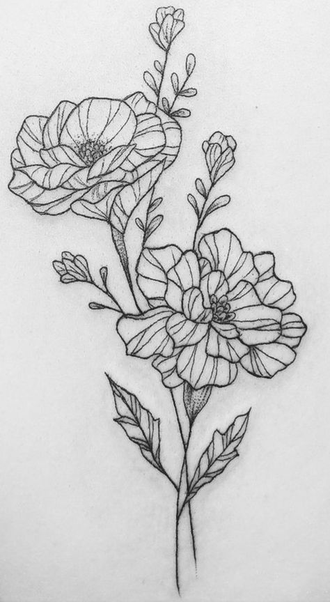 Marigold Drawing Tattoo Ideas, Poppy Marigold Tattoo, Marigold Hip Tattoo, Desert Marigold Tattoo, Marigold Tattoos For Women, Poppy And Marigold Tattoo, Poppy And Marigold Flower Tattoo, Marigold Sleeve Tattoo, Mari Gold Flower Tattoo