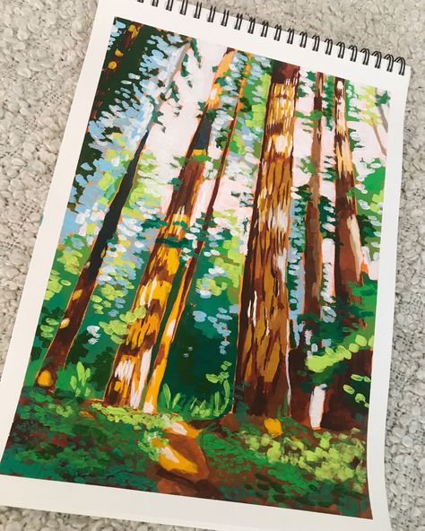 Wald, forest, trees, painting art gouache, sketchbook painting Fall Gouache Painting, Gouache Abstract, Gauche Painting, Nature Sketchbook, Gouache Landscape, Painting Forest, Posca Marker, Gouache Illustrations, Posca Art