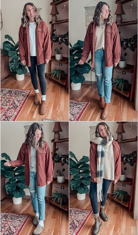 Shacket Outfit Winter, Blundstone Outfit Winter, Blundstone Outfit Women, Granola Style Outfits, Winter Style 2023, Winter Comfy Outfits, Blundstone Outfit, Shirt Jacket Outfit, Granola Girl Style