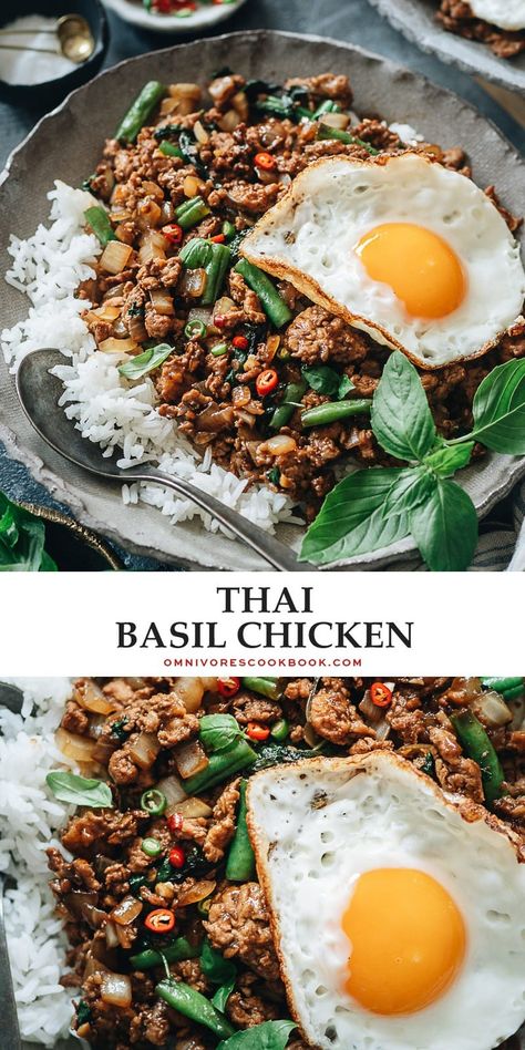 The fastest way to get great tasting Thai food is to make it in your own kitchen with this aromatic, flavorful and healthy Thai basil chicken recipe. {Gluten-Free Adaptable} Thai Basil Chicken Recipe, Basil Chicken Recipe, Pad Krapow, Thai Basil Beef, Easy Thai Recipes, Eat Thai, Thai Basil Chicken, Mexican Soup Chicken, Garlic Uses