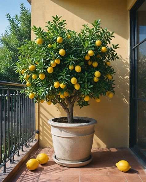 10 Best Trees For Balcony Lemon Tree Front Porch, Lemon Trees Aesthetic, Potted Lime Tree, Potted Citrus Trees, Lemon Trees Backyard, Trees For Balcony, Tall Potted Plants Outdoor, Tree On Balcony, Trees In Pots Outdoors