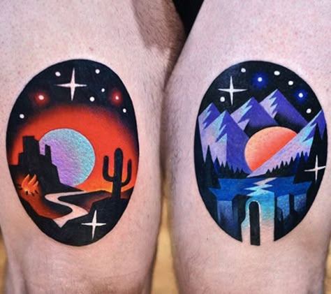 Scenery Tattoo, Desert Tattoo, Tattoo Apprenticeship, Landscape Tattoo, Doodle Tattoo, Tatuaje A Color, Space Tattoo, Book Tattoo, Desert Cactus