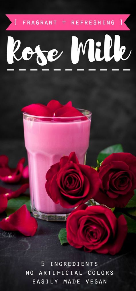 Chilled Rose Milk is a fragrant + refreshing summer favorite, but instead of using artificial colors, I've used Beetroots! Easily made vegan. Gluten-free. #RoseWater #Beets Best Dumplings, Drinking Vinegar, Rose Milk, Vegan Drinks, Exotic Food, Dinner For Two, Summer Refreshments, Milk Recipes, Refreshing Drinks