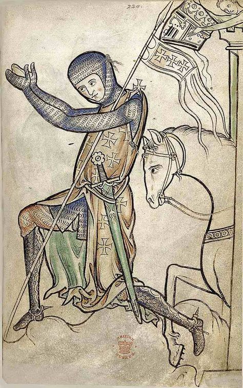 Kneeling Knight from the Westminster Psalter Knight In Armor, Medieval Drawings, Medieval Artwork, Knight Tattoo, Medieval Paintings, Medieval Manuscript, Knight Art, Knight Armor, Medieval Knight