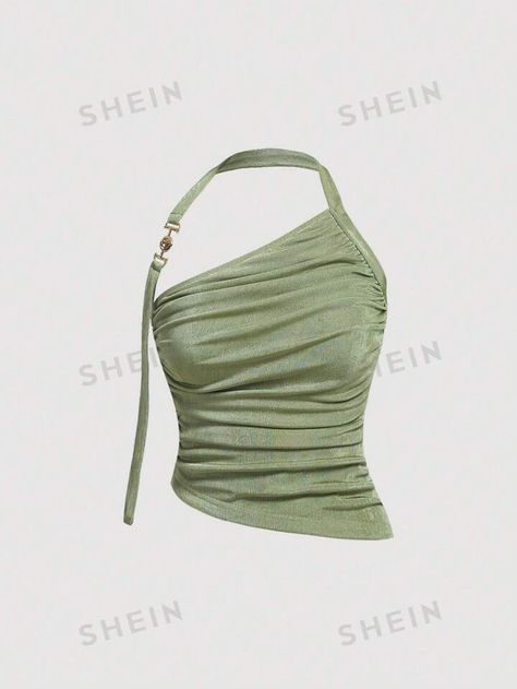 SHEIN MOD Solid Ruched Halter Bodycon Summer Top | SHEIN USA Top Shein, Summer Top, Manche