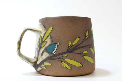 Gallery – Melissa Maya Pottery Melissa Maya Pottery, Cloud Cup, Bird Lady, Teal Bird, Bird Mug, Yellow Birds, Glaze Ideas, Brown Clay, Cup Designs