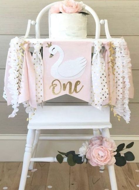 High Chair Decorations, Gold Theme Party, Swan Party, Swan Cake, Lake Party, 1st Birthday Girl, One Banner, Elmo Party, 1st Birthday Banners