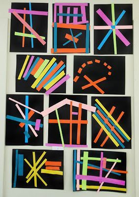 Kindergarten Paper Line Collage: exploring line and pattern Art Residency, Kindergarten Art Lessons, Kindergarten Art Projects, Montessori Art, Elementary Art Projects, Kindergarten Art, Art Lessons Elementary, School Art Projects, Art Lesson Plans