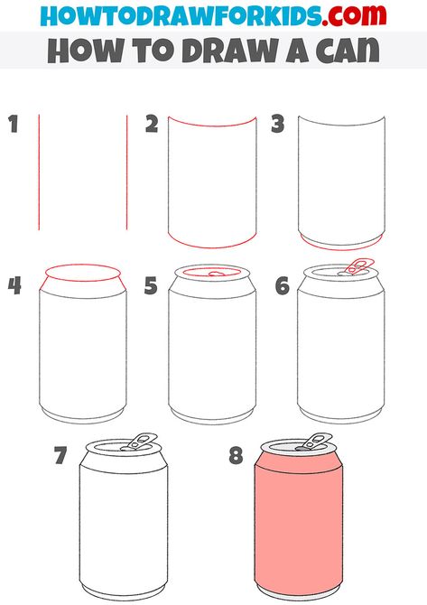 How to Draw a Can - Easy Drawing Tutorial For Kids How To Draw A Soda Can, Soda Can Drawing Reference, Object Drawing Simple, Soda Can Drawing, Can Drawing, Easy Drawing Tutorial, Drawing Tutorials For Kids, Drawings Ideas, Object Drawing