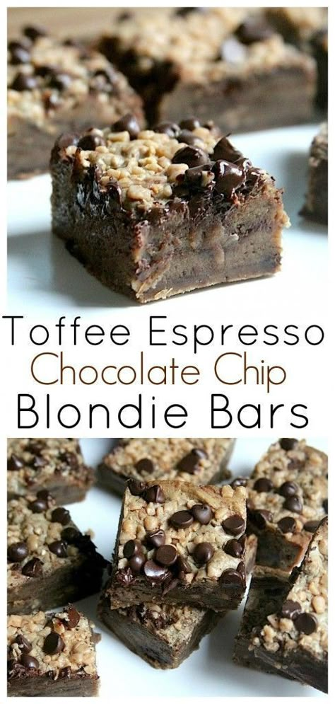 Easy Delicious Desserts, Heath Toffee, Toffee Coffee, Toffee Dessert, Espresso Dessert, Blondie Bars, Blondie Bar, Baker By Nature, Chocolate Chip Blondies