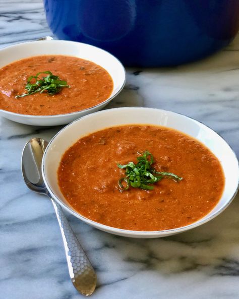 Ina's Roasted Tomato Basil Soup Tomato Basil Parmesan Bisque, Ina Fatten Tomato Soup, Ina Garten Recipes Tomato Soup, Ina Garten Roasted Tomato Basil Soup, Roasted Tomato Soup Ina Garten, Ina Garden Tomato Basil Soup, Ina Garden Tomato Soup, Ina Garten Tomato Basil Soup, Roasted Tomato Basil Soup Recipe