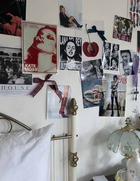 // wall decor // poster wall // kate moss // lana del ray // bella hadid // room inspo // grunge //coquette//stargirl Room Decor Coquette Grunge, Lana Del Ray Inspired Room, College Poster Wall, Room Ideas Aesthetic Lana Del Rey, Lana Inspired Room, Room Ideas Rockstar Gf, 1989 Taylor Swift Room Aesthetic, Lana Del Ray Bedroom Aesthetic, Lana Del Ray Bedroom