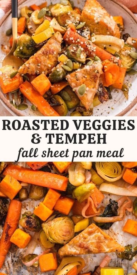 Tempeh Recipes Vegan, Vegan Entree Recipes, Roasted Fall Vegetables, Marinated Tempeh, Fall Veggies, Vegan Entrees, Easy Vegetable Side Dishes, Tempeh Recipes, Vegan Party Food