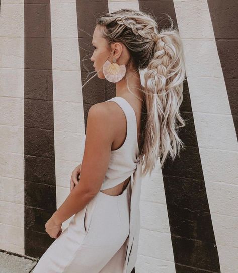 Braided Half Up Half Down Hair, Partial Updo, Hairstyles Theme, Big Braids, Braided Ponytail Hairstyles, Bohemian Hairstyles, Penteado Cabelo Curto, Long Blonde, Long Blonde Hair