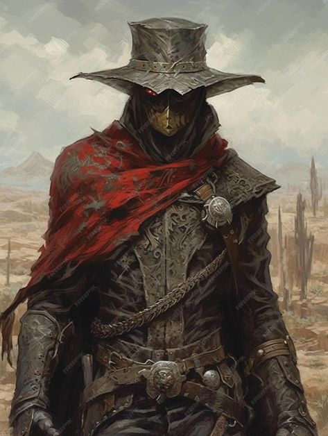 Western Gunslinger Art Male, Steampunk Assassin Art, Warlock Gunslinger Dnd, Steampunk Gunslinger Art, Wild West Cowboy Art, Post Apocalyptic Art Cowboy, Cowboy Wizard, Vampire Gunslinger, Demon Gunslinger