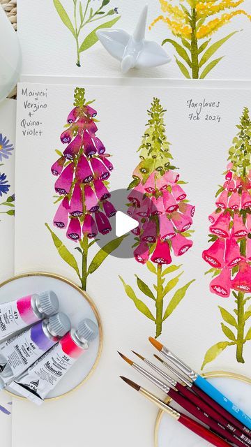 Foxglove Flower Painting, Watercolor Foxglove, Foxglove Art, Canal Art, Skillshare Classes, Watercolor Tutorials, Watercolor Bookmarks, New Flower, Brush Type