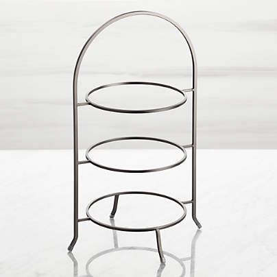 Cambridge Satin Nickel 3-Tier Stand + Reviews | Crate and Barrel Three Tier Stand, 3 Tier Stand, Plate Display Stands, Tiered Server, Fruit Displays, Cake Plates Stand, Plate Stand, Spanish Style Homes, Tiered Stand