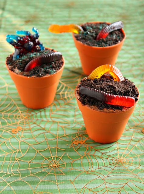 Creepy Crawly 'Mud Pie' Cupcakes Mud Pie Recipe, School Cupcakes, Pie Cupcakes, Lemon Drops, Hallowen Ideas, Kids Party Food, Fairy Party, Colorful Salads, Creative Idea