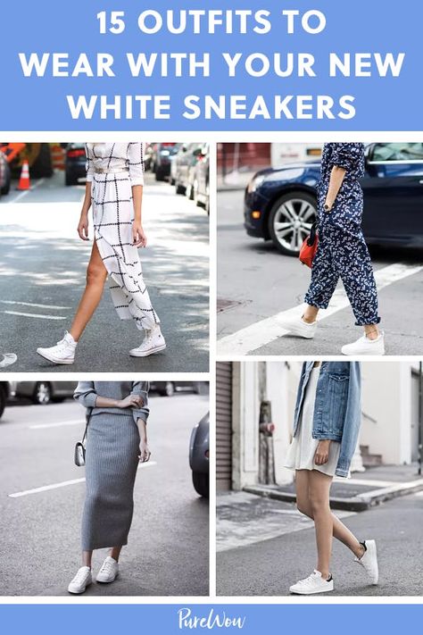 15 Outfits to Wear with Your New White Sneakers White Adidas Shoes Outfits, White Sneakers Women Outfit, Adidas Shoes Women Outfit Casual, White Gym Shoes, White Tennis Shoes Outfit, Casual White Sneakers, 15 Outfits, Adidas White Shoes, White Sneakers Outfit