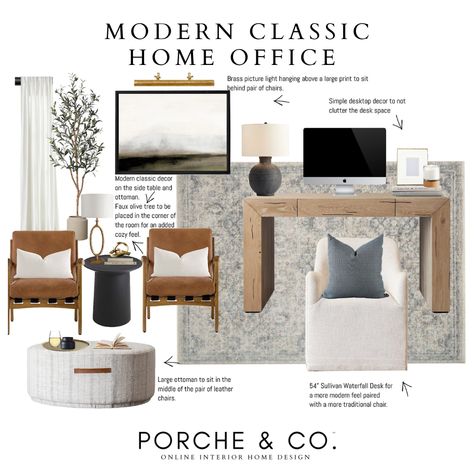 Modern Classic Office, Feminine Office Space, Transitional Home Office, Business Office Design, Modern Classic Home, Metal Photo Frame, Mood Board Interior, Interior Design Boards, Classic Office