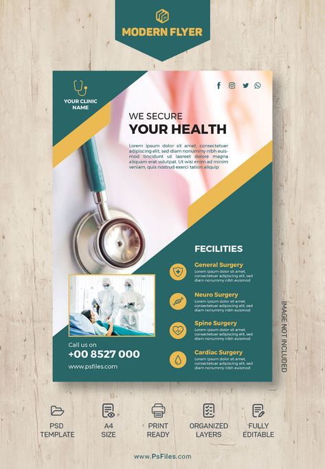 Medical Poster Design Ideas, Hospital Poster Design, Clinic Poster Design, Health Brochure, Clinic Poster, Health Flyer, Medical Flyer, Healthcare Ads, Health Care Center