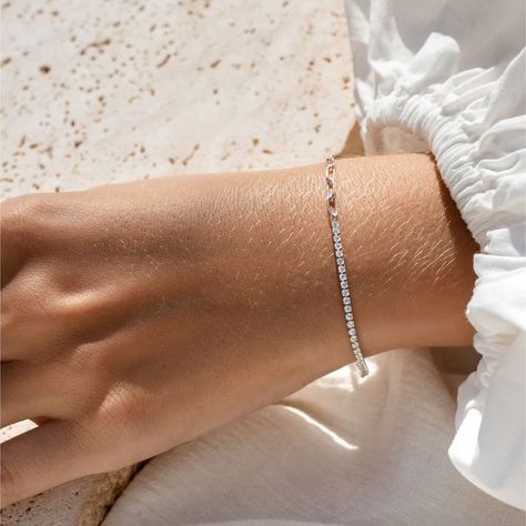 Silver Tennis Bracelet (Half) - White | Linjer Jewelry