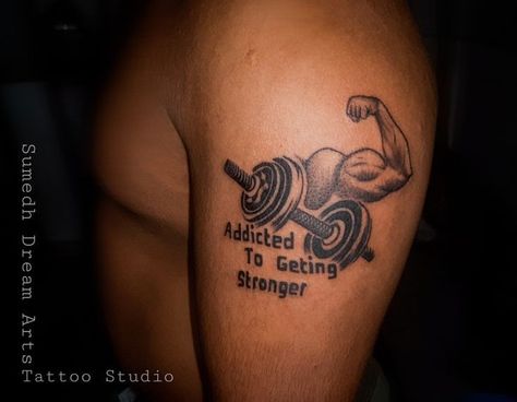 Tattoo for Boys Introvert Tattoo, Gym Tattoo Ideas, Weightlifting Tattoo, Dumbbell Tattoo, Tattoo For Boys, Dreamer Tattoo, New Tattoo Styles, Gym Tattoo, Gym Icon