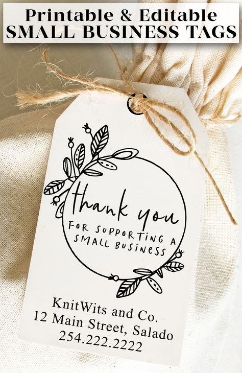 Small Business Thank You Tags - Printable & Editable Small Business Thank You Card Ideas, Shipping Labels For Small Business, Small Business Thank You Cards, Thank You For Supporting Small Business Printable, Small Business Shipping Labels, Small Business Stamp Packaging, Thank You Stamp Small Business, Boho Black And White, Small Business Printables