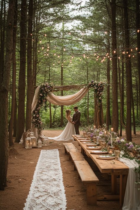 Say "I Do" among the trees with enchanting forest wedding venues perfect for nature lovers! Explore the magic of earthy backdrops and tranquil settings that create unforgettable memories. Save this pin for dreamy inspiration!  #ForestWedding #NatureLoversWedding #OutdoorWedding #WeddingPlanning #WeddingInspiration #UniqueBridalIdeas #RusticWedding #WeddingDecor #FairytaleWedding #IdyllicVenues #GreeneryDecor #BohoWedding #EcoFriendlyWedding #WeddingGoals #SayIDoAmongTheTrees Magical Forest Wedding Fairytale, Small Forest Wedding, Black Forest Wedding, Wedding In Forest, Forest Wedding Aesthetic, Outdoorsy Wedding, Forest Wedding Ceremony, Wedding Venues Outdoor, Forest Wedding Venue