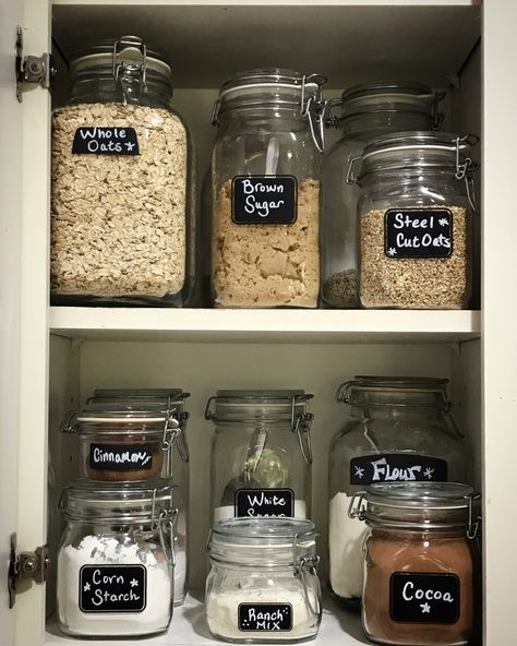 Cupboard Organization with Jars from Bormioli Rocco Cupboard Organization, Bormioli Rocco, Puff Pastry, Macaroons, Zero Waste, Brown Sugar, Oats, Pantry, Cupboard