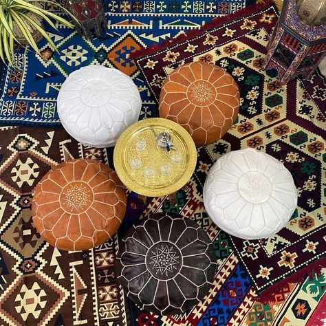 Ottoman Round, Art Marocain, Ottoman Leather, Pouf Footstool, Leather Pouf Ottoman, Pouf Chair, Easy Stuffing, Moroccan Leather Pouf, Moroccan Leather