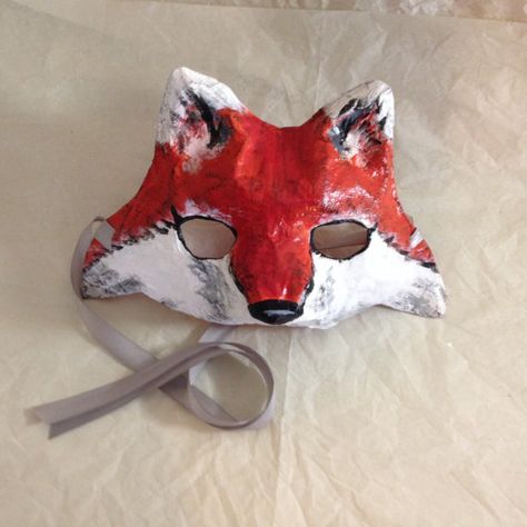 Woodland Mask Adult Mask Paper Mache Mask by PinataPinatas Fox Breeds, Mask Paper Mache, Mask Paper, Paper Mache Mask, Fox Mask, Half Mask, Grey Fox, Half Face Mask, Fox Sports