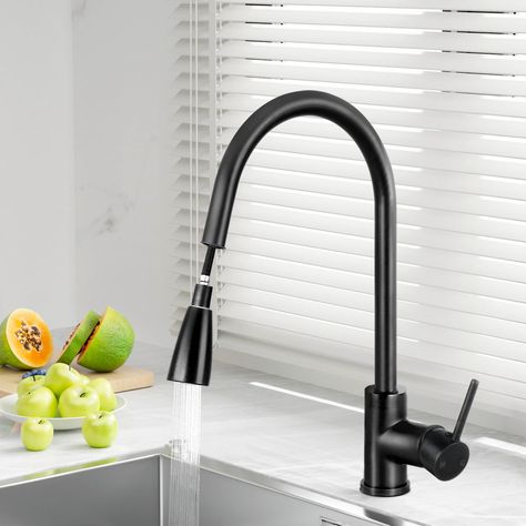 Give your kitchen a sleek makeover with the Cefito Kitchen Mixer Tap. Crafted from a high-quality mix of 304 stainless steel, solid brass, matte black finish and ABS plastic, our Kitchen Mixer Tap is meticulously designed to increase efficiency and enhance flexibility with any washing done in your sink. It also features a 35mm drip-free ceramic cartridge that ensures longlasting performance for absolute durability and reliability. Suitable for both hot and cold water use, the Mixer Tap is also W Water Tap Design, Black Kitchen Taps, Black Taps, Black Faucet, Pull Out Faucet, Outdoor Bar Sets, 3 Piece Dining Set, Kitchen Sink Taps, Single Bed Frame