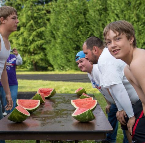 Watermelon eating contest Watermelon Eating Contest, Campground Activities, Hoedown Party, Teen Camp, Camping With Teens, Country Picnic, Contest Ideas, Activities Ideas, Picnic Ideas