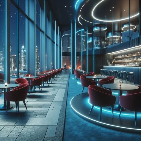 Modern Futuristic Interior, Futuristic Bar, Futuristic Interior Design, Futuristic Interior, Commercial Space, Restaurant Interior Design, Futuristic Design, March 21, Beautiful Places In The World