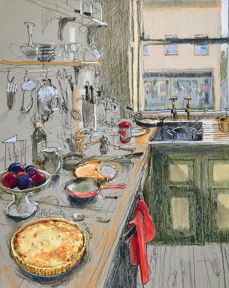 Felicity House Pastel, Felicity House, Pastel Artists, Pastel Illustration, Kitchen Drawing, Contemporary Watercolor, Pastel Paintings, How To Make Drawing, Contemporary Illustration