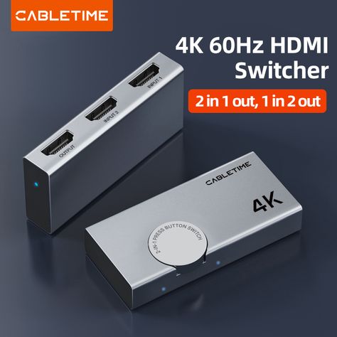 CABLETIME HDMI Switch 4K 60Hz  2 in 1 Ultra HD 4K Bi-Directional HDMI Switcher Splitter for PS4 TV Ultra Hd, Audio, Tv