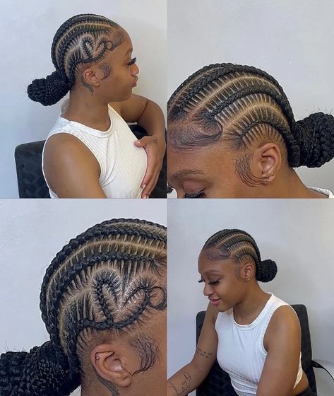 Stitch Braids Cornrows With Heart, Scalp Braids With Heart, Stitch Braids With Heart Design, Heart Braids, Braids Inspiration, Sleek Braided Ponytail, Scalp Braids, Heart Braid, Cornrows Styles