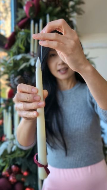 Chelsea on Instagram: "A tutorial on how I hang the candles on the tree. I tied a fishing line on the "flame" part of the candle, then hang it like an ornament on the tree branch. My tips for decorating a tree like this is to bundle 5-7 candles together and only use the candles as lights on the tree. It will give the candles all the spot lights when lit. #decoratewithme #christmasdecor #christmasideas #christmastree #christmasdiy #candlechristmastree" Faux Candles On Christmas Tree, Candle On Christmas Tree, Hanging Candles Christmas, Christmas Trees With Candles, Christmas Tree With Candles, Candles On Christmas Tree, Tree With Candles, Decorating A Tree, Tapper Candles